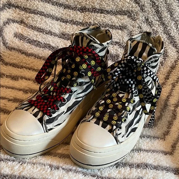 R13 Kurt Double Grommet Platform High Top Zebra Sneakers - Picture 10 of 11